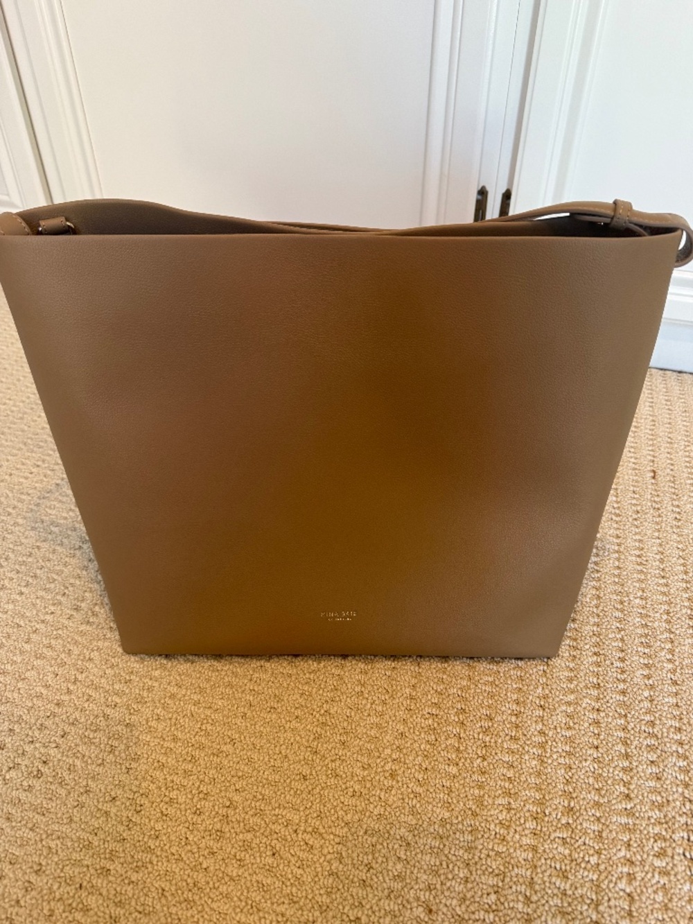 Mina Baie Harlow Midi in Desert - Like New beige leather convertible bucket bag